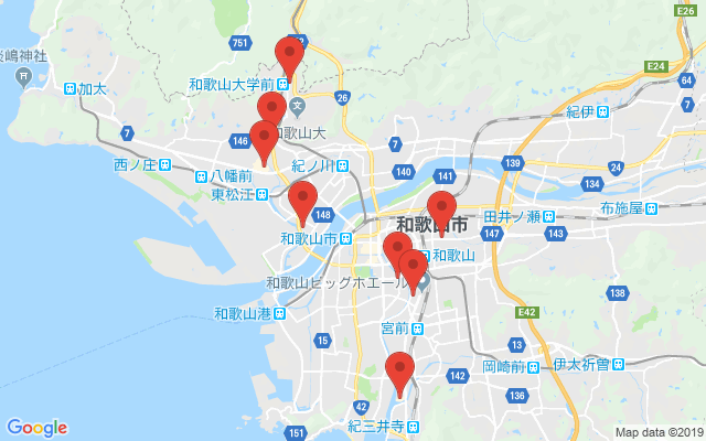 和歌山市の保険相談窓口のマップ